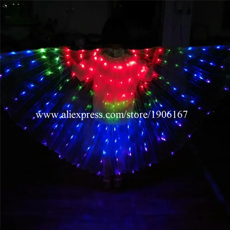 Цена 2018 Новый RGB цветной реквизит для выступлений женские танцевальные аксессуары DJ LED ISIS Крылья Светящиеся Крылья костюм LED крылья бабочки Радуг...