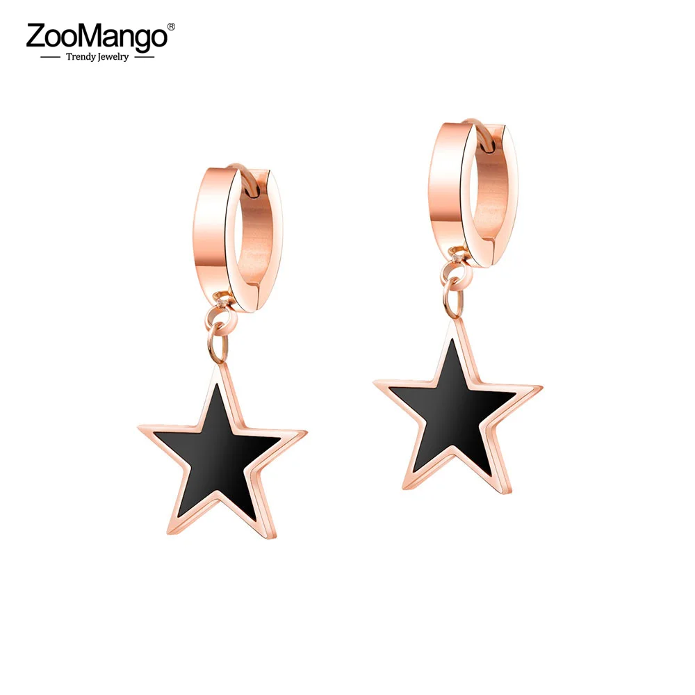 ZooMango букле D'oreille Femme черные серьги пентаграмма для женщин Титановая Сталь Розовый Золотой Обруч Серьги Pendientes ZE17080
