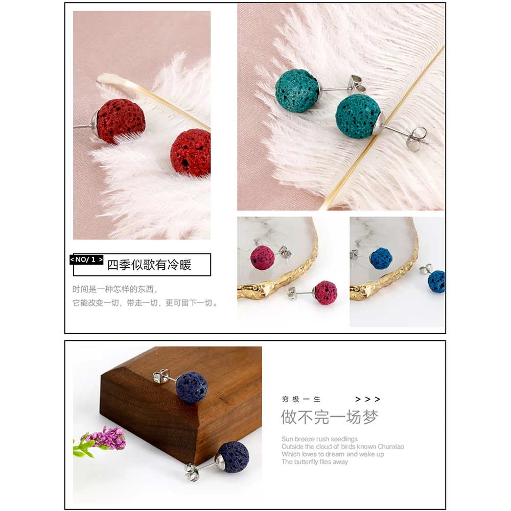 Nature Lava Stone Beads Earrings Aromatherapy Earring Stainless Steel Perfume Jewelry Gifts For Women Girls Decoration | Украшения и