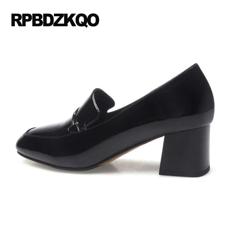 Женские туфли лодочки из лакированной кожи на среднем квадратном каблуке для