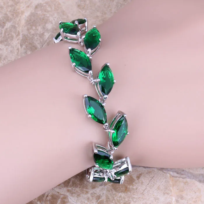 

Cheerful Green Cubic Zirconia Silver Plated Link Chain Bracelet 7 - 8 inch S0825
