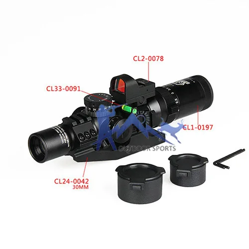 Canis Latrans Тактический 1 4x24 IRF прицел с 1X Мини red dot Сфера и сфера пузырьковый уровень