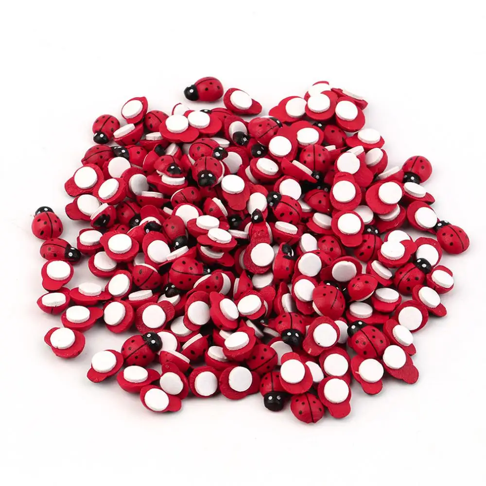 200Pcs Painted Ladybug Self Adhesive Wood Craft Fridge Paste Cabochon Scrapbooking Decoration 8x11mm Worldwide Store | Дом и сад