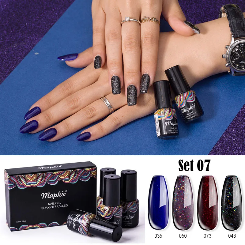 set 07 Maphie, 4 шт./лот, красный цвет, Гель-лак для ногтей, набор с коробкой, блестящий блеск, УФ лак для ногтей, лак, стойкий светодиодный Гибридный гель - Цвет: set 07
