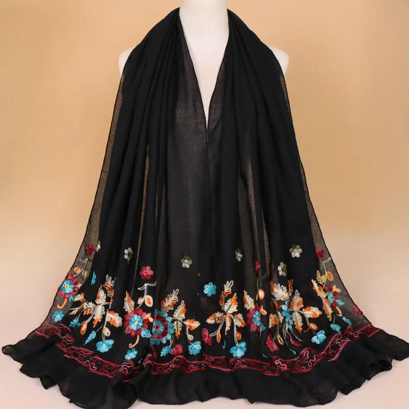 

Шарф хлопковый Женский, 180 х90 см, с цветочной вышивкой, 10 шт./лот