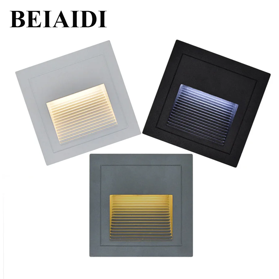

BEIAIDI 4pcs 3W Waterproof LED Footlight Step Light Outdoor Recessed Wall Stair Lamp Aisle corner lights Skirting Nightlights