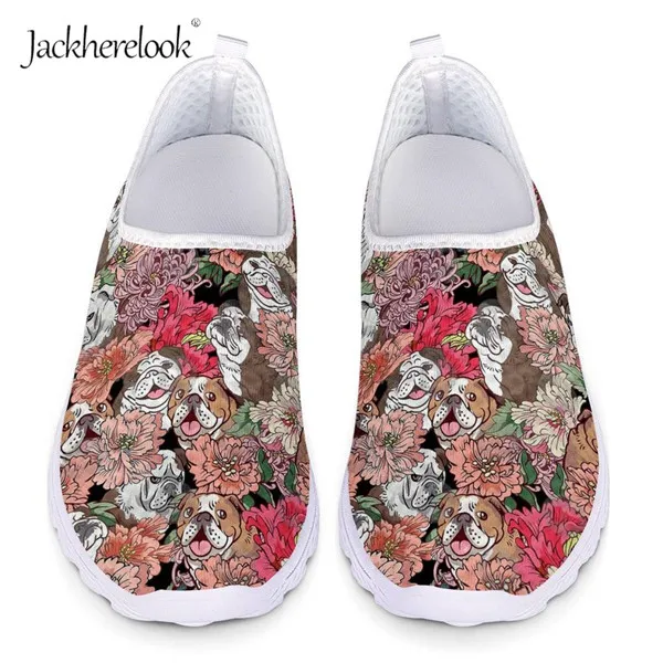 Jackhereook/женские летние кроссовки; дышащие лоферы; большие размеры; женские слипоны с милым цветочным принтом; обувь на плоской подошве с принтом собаки; против запаха - Цвет: HX540AA