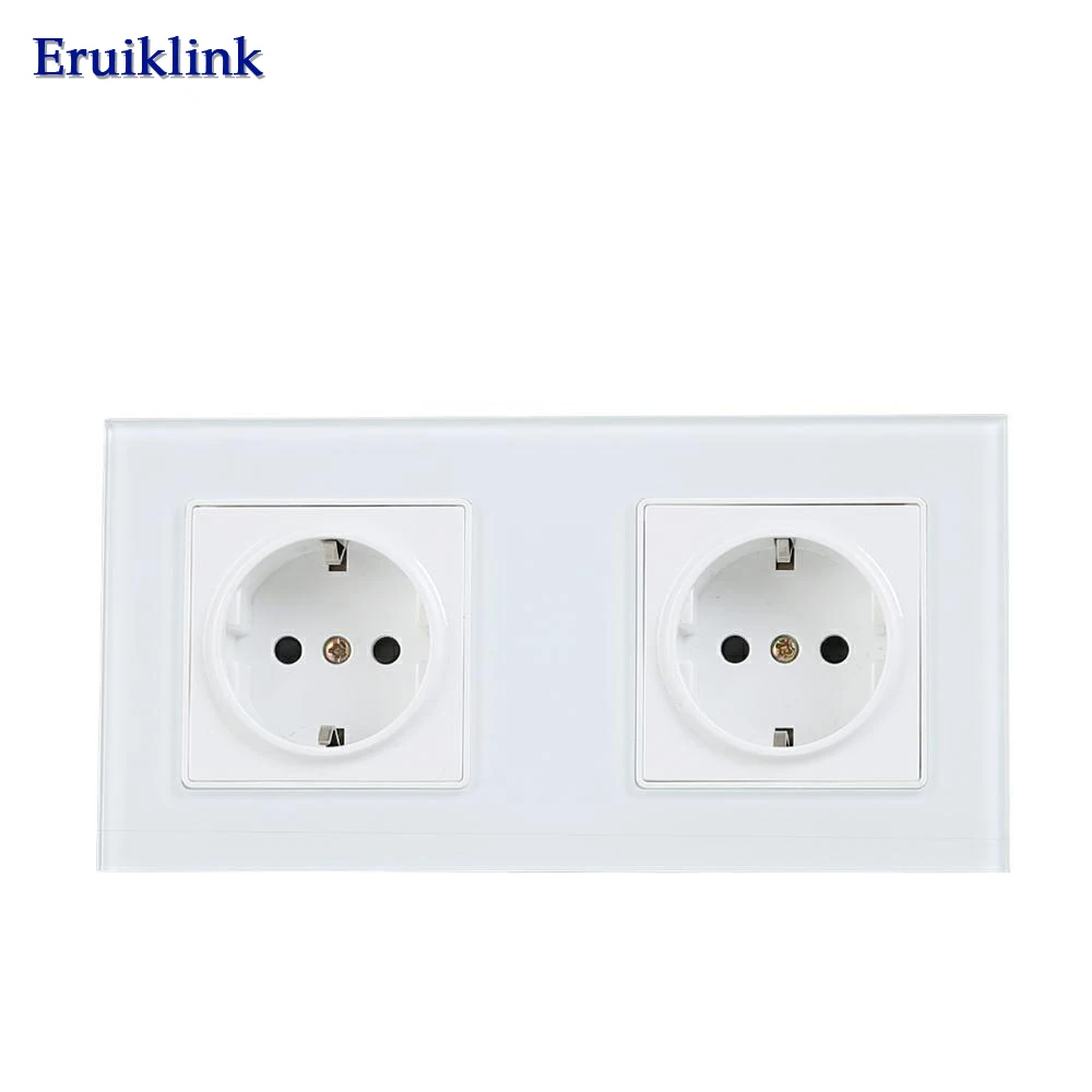Eruiklink стандарт ЕС 2 банды розетки питания белый кристалл стеклянная панель AC110V ~