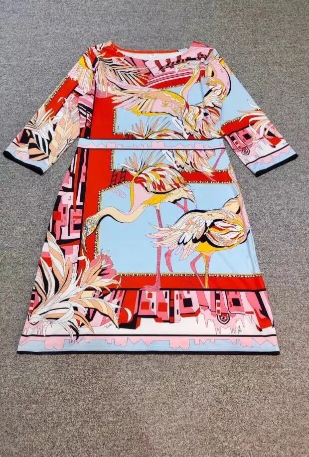 Женское модное платье красивый принт эластичное трикотажное приталенное