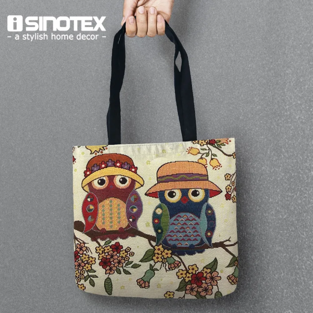 Сумка для хранения цветная с принтом совы шоппинга Льняная сумка еды удобства