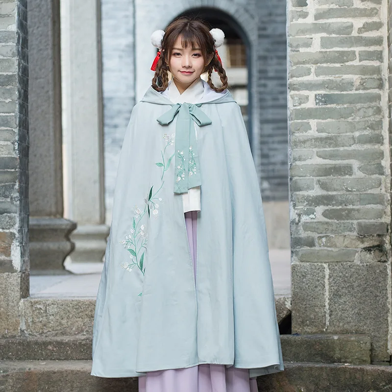 Женская накидка с капюшоном пальто вышитыми цветами Hanfu плащ верхняя одежда