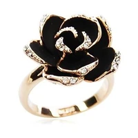 hot sale fashion jewelry rings black rose flower opening rings index finger adjustable rings for woman girls gift