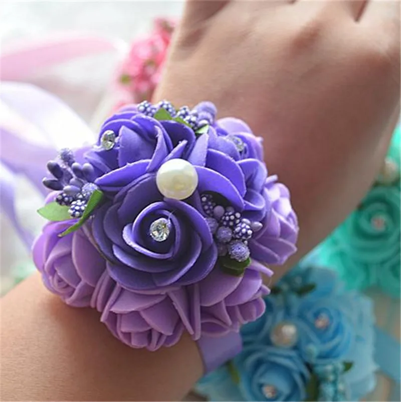 Мини роза из пены цветок на запястье искусственный пенопласт зеленые листья