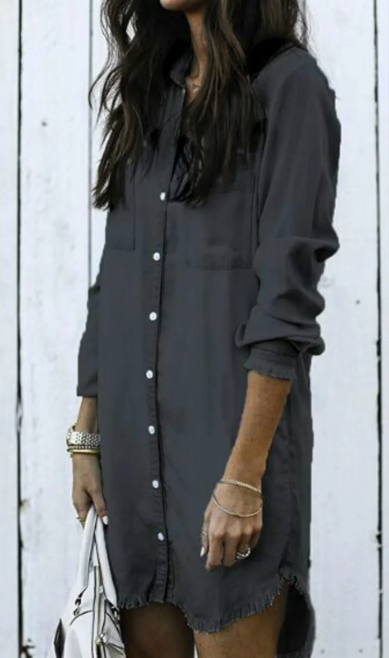 Модные женские свободные джинсовые рубашки с длинным рукавом летнее