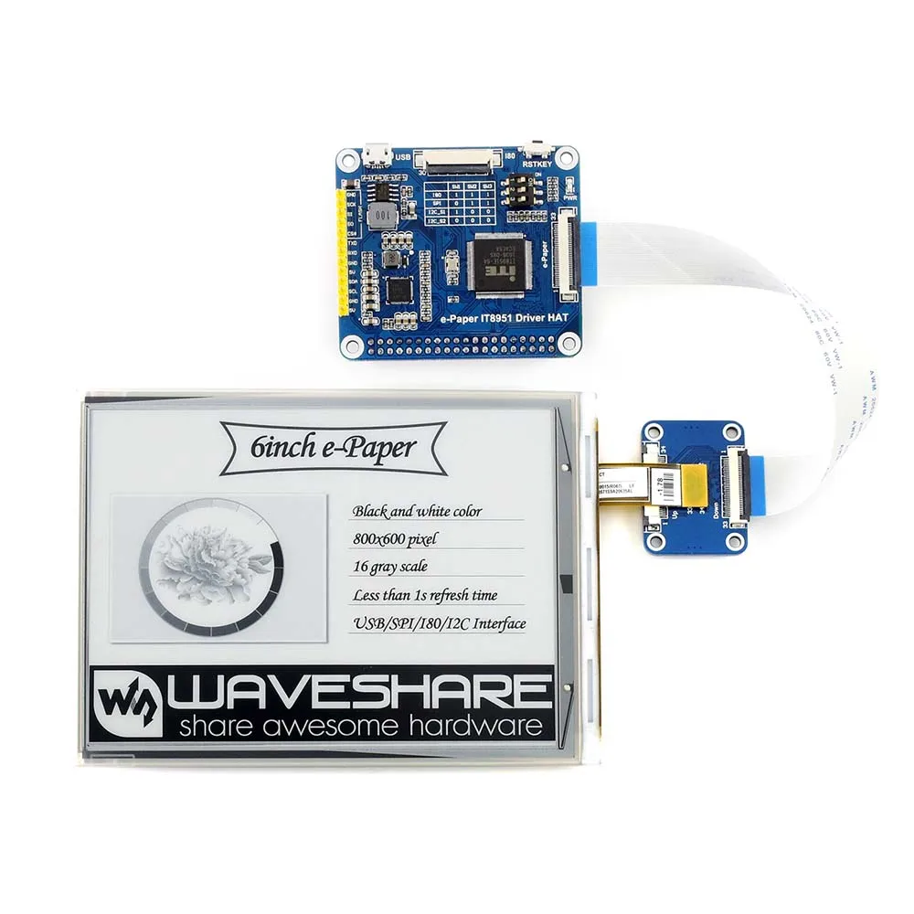 Waveshare 6 дюймов E Ink дисплей шляпа для Raspberry Pi 800*600 it8951контроллер USB/SPI/I80/I2C интерфейс
