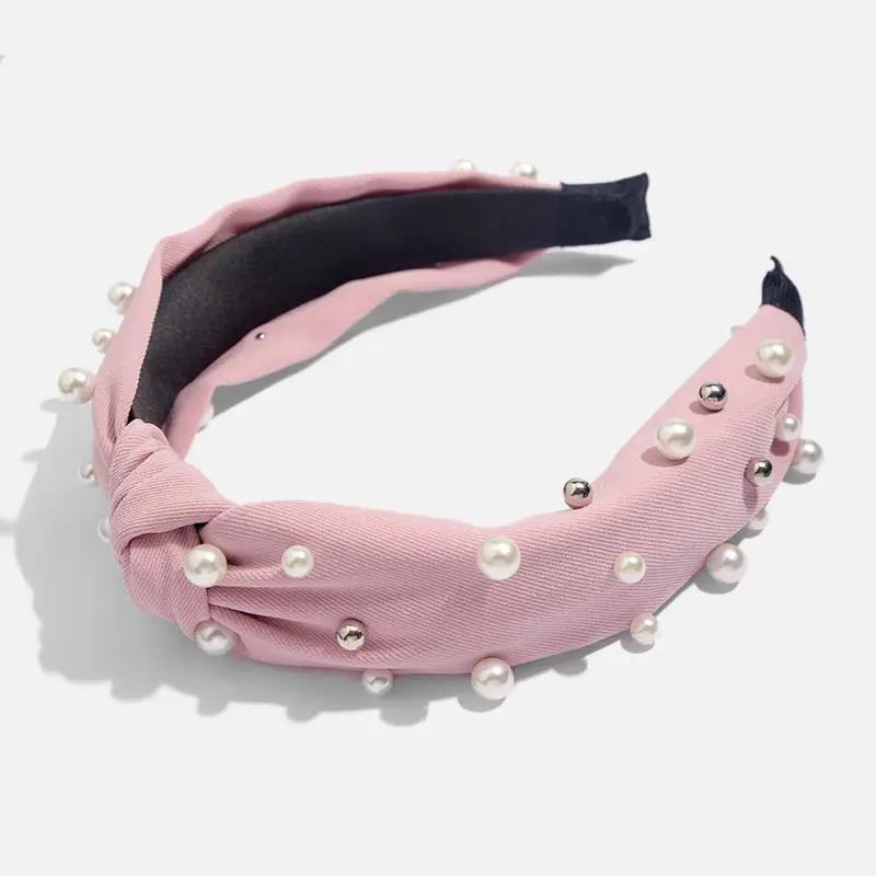 Bohemian Solid Color Soft Velvet Center Knot Wide Pearl Hairband Ladies multiple color Knotted Hairband Hair Accessories