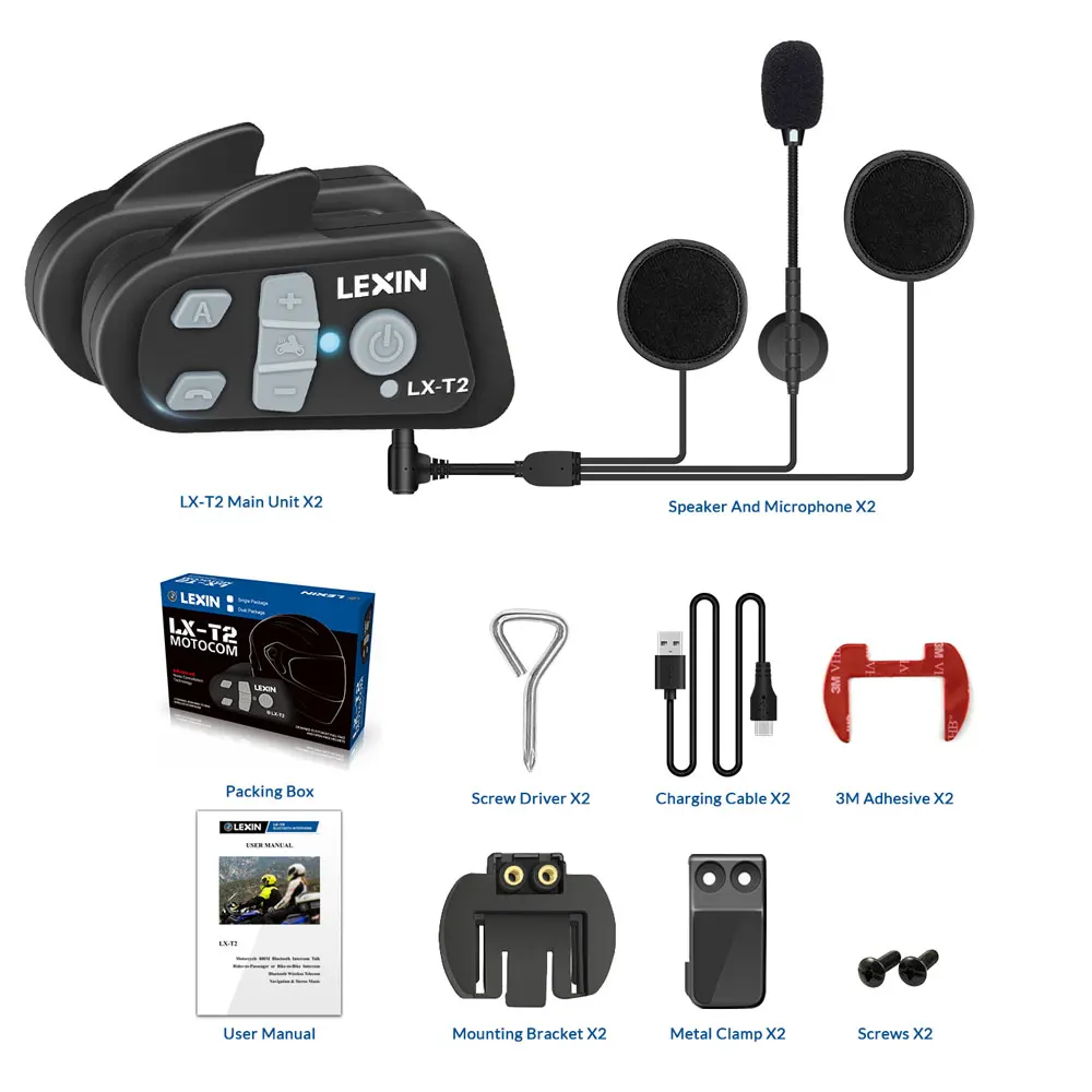 2 шт. Lexin T2 мотоциклетный Bluetooth шлем домофон с шумоподавлением BT intercomunicador переговорные гарнитуры MP3