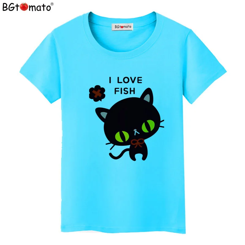 Футболка BGtomato I love my fish black cat топы футболки супер милая Милая женская футболка