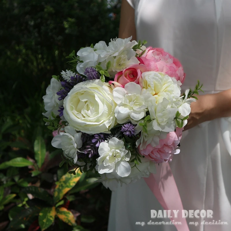 Большой букет из искусственных белых и розовых роз 26 см|corsage wrist|wrist flowerflowers white |