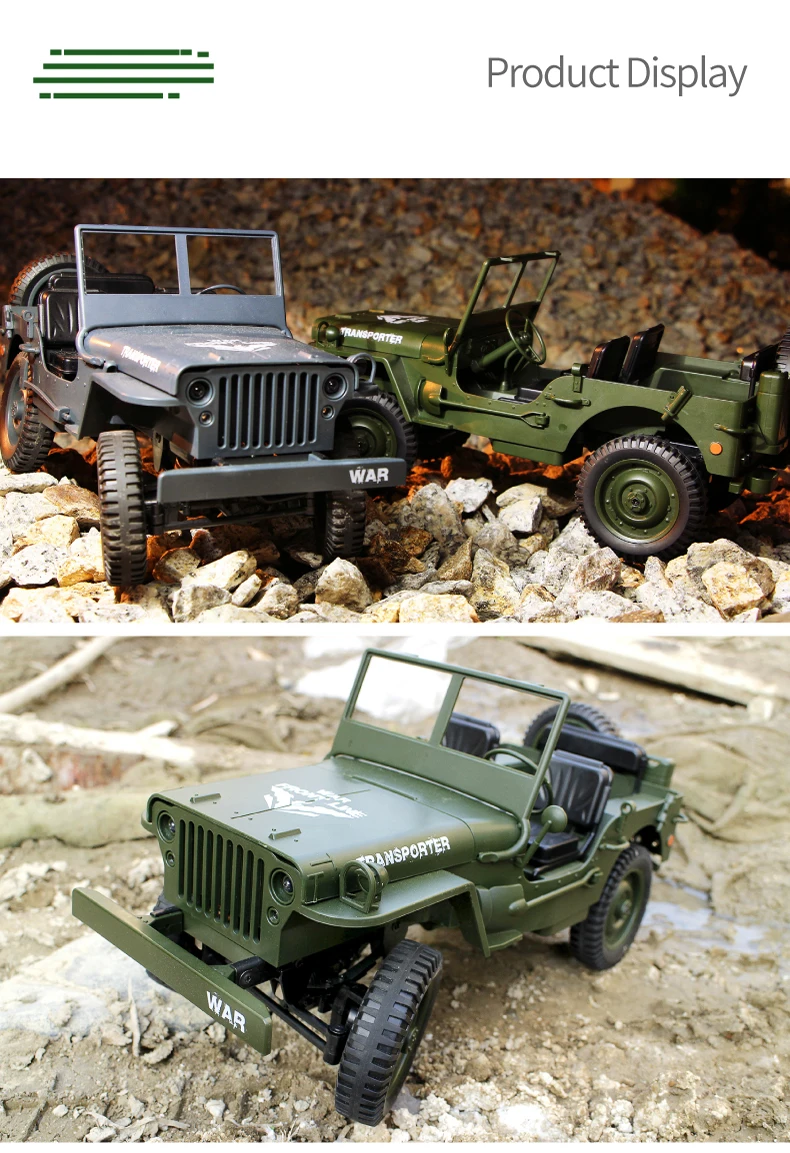 JJRC Q65 1/10 военный RC Jeep 2,4G Полный масштаб пропорции 4WD 15 км/ч военный RC автомобиль внедорожный багги автомобиль со Световые индикаторы RTR