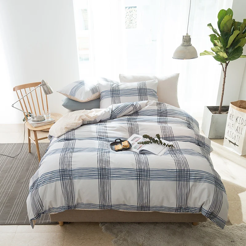 4-Pieces Cartoon style Bedding Set Twin Queen King Size Bed plaid prints Duvet Cover Sheet Pillow Case | Дом и сад