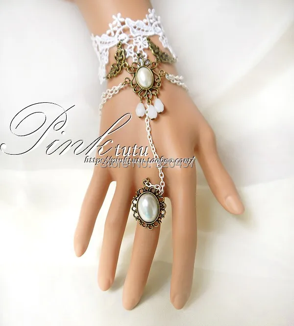 

Bridal Bracelet White lace Diamond wedding gloves white flower embroidery lace bride trims s12