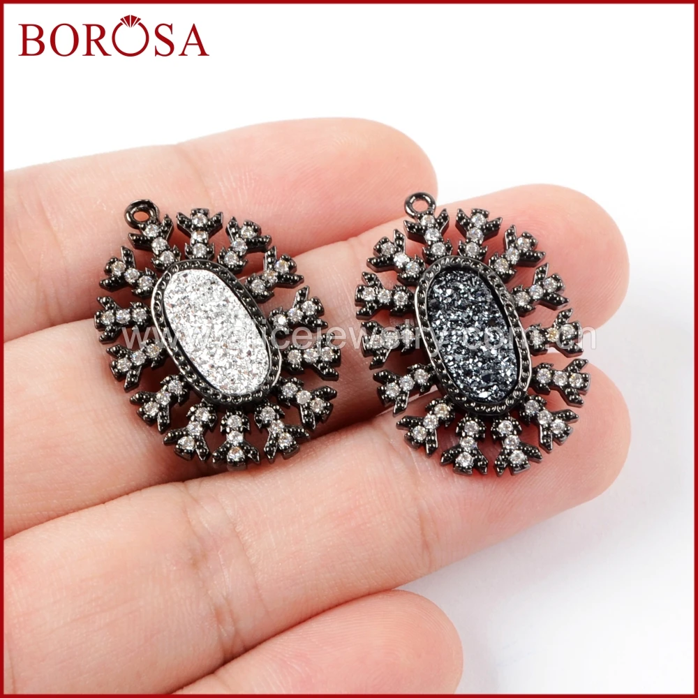 BOROSA оптовая продажа 10 шт. CZ микро кристалл Manmade Druzy Черный Кулон Бусы из