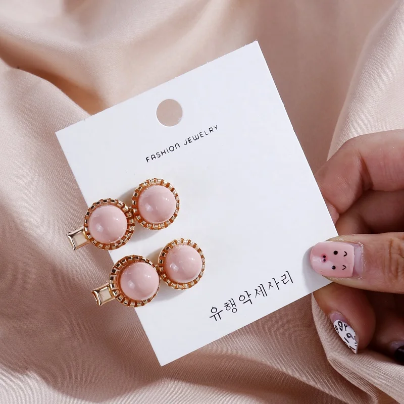 pink 2 шт. Корея заколки для волос с жемчугом Для женщин нарисованной длинноволосой девочкой аксессуары лимский Боб шпильки для волос шарик Аллигатор боковой зажим со стразами с соской заколка для волос - Цвет: pink