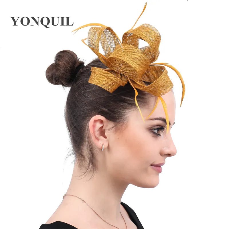 Золотые женские аксессуары для волос, шляпа для женщин, заколка из перьев, головной убор, повязка на голову, Коктейльные, вечерние, для свадьбы