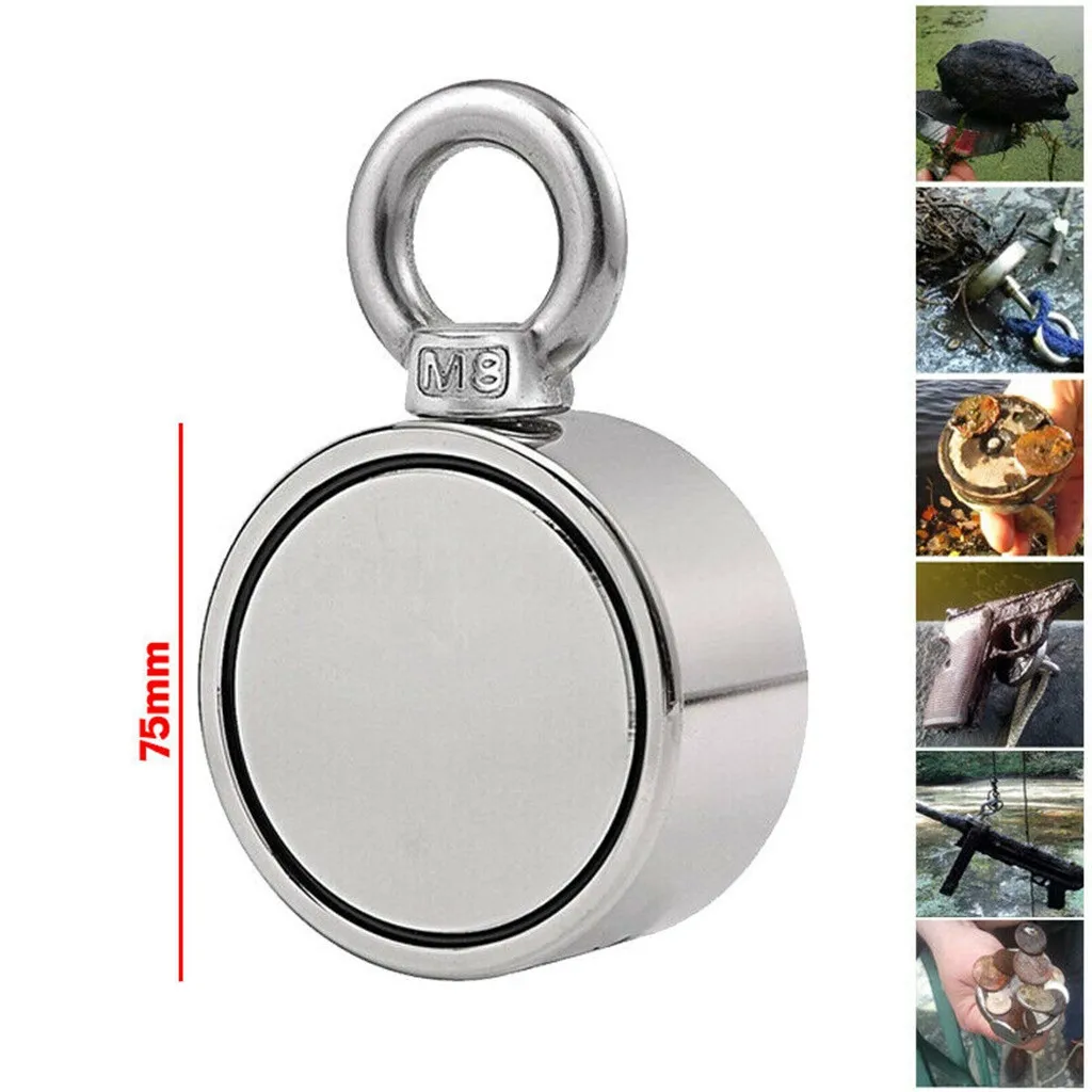 Двухсторонний Неодимовый рыболовный магнит с веревкой 200 кг M8 * 48 мм поиск