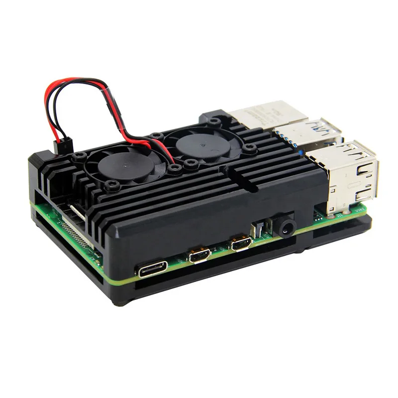 Raspberry Pi 4 Алюминиевый металлический чехол Raspberry Pi 3 Алюминиевый Чехол Коробка с двойным вентилятором теплоотвод для Raspberry Pi 4 3 Модель B 3B Plus
