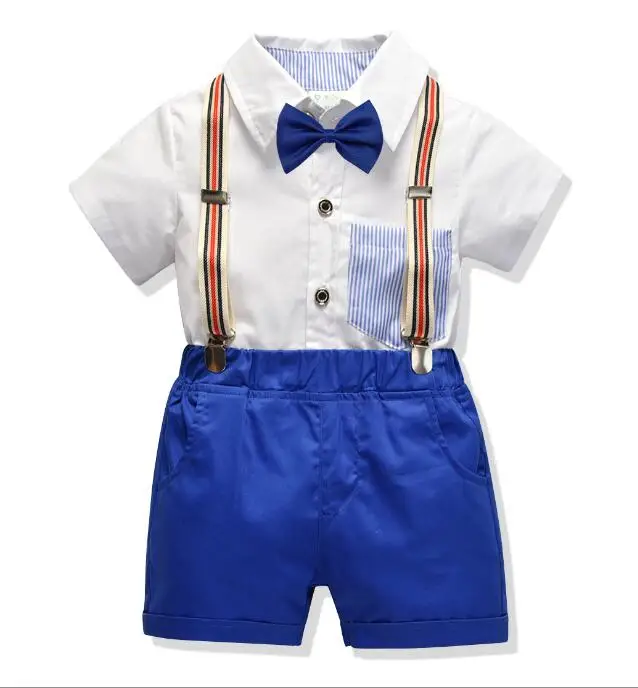 New children's clothing set summer section cotton bow tie short-sleeved shirt bib suit |