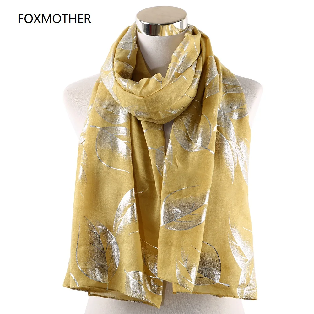 FOXMOTHER Новый листок на шарф женские шарфы желто зеленая фольга Золотая шаль с