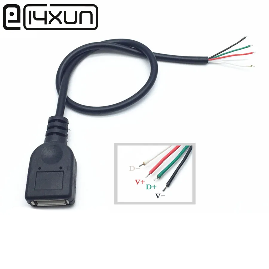 EClyxun 1 шт. USB 2 0 Женский Кабель питания 4Pin Черный зарядный разъем с 30 см провода DIY