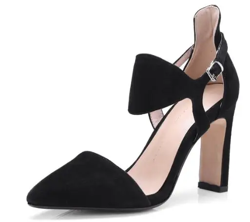 

Босоножки женские с острым носком, однотонные туфли на высоком каблуке, ремешок на щиколотке, массивный каблук, черные/фиолетовые, лето