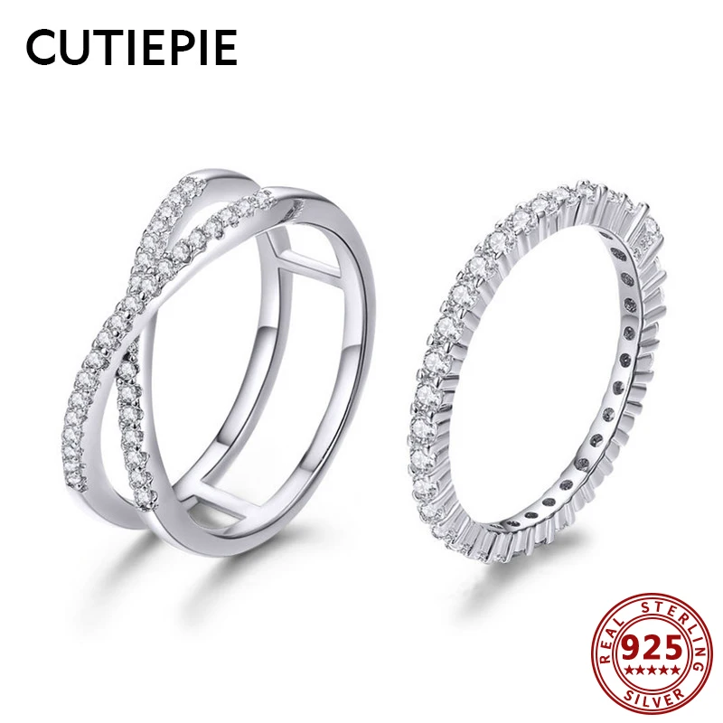 CUTIEPIE 2 шт. Настоящее кольца из стерлингового серебра 925 для свадебное кольцо