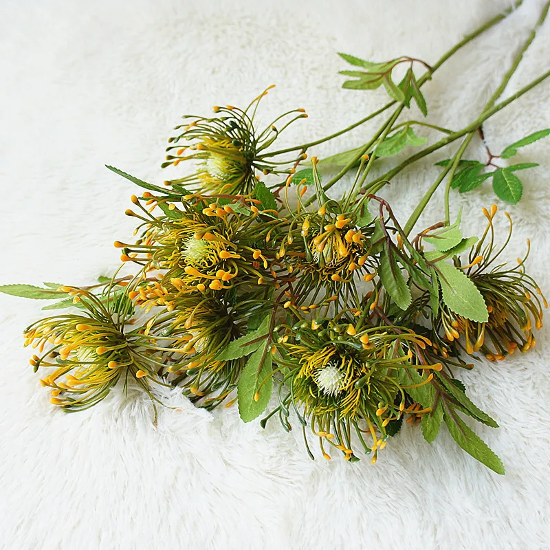 3 головки/ветка Leucospermum искусственные цветы для свадебного украшения Флорес Искусственные пластиковые искусственные цветы