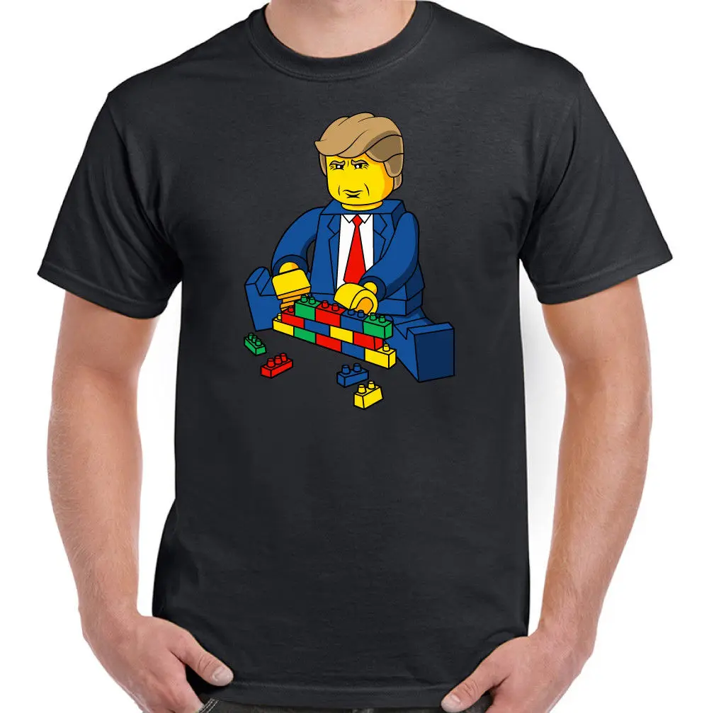 President Trump Building His Lego Wall Мужская забавная футболка Летняя мужская модная удобная