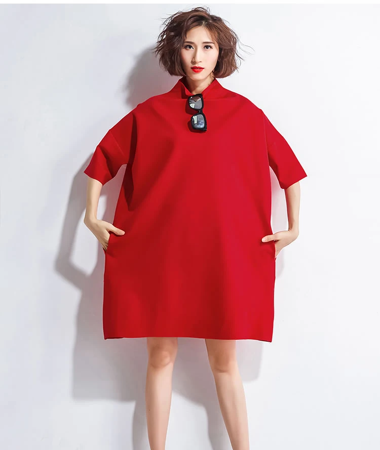 [XITAO] Korea New Autumn Casual Women Turtleneck Above Knee Dress Female Half Sleeve Solid Color Pullover Dress GWY2464