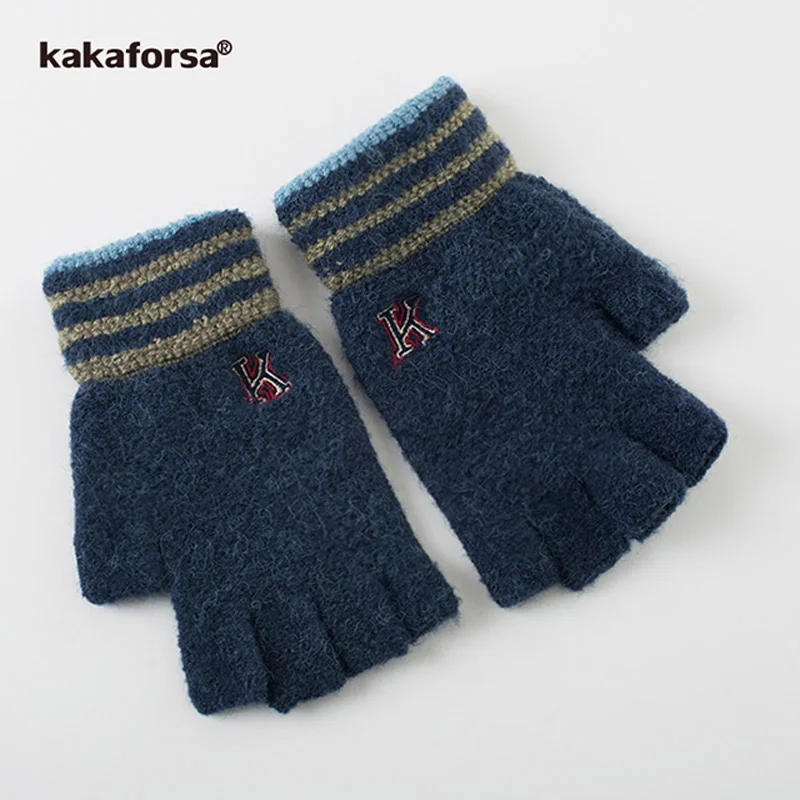 B627004-Navy Kakaforsa женские теплые вязаные варежки Зимние перчатки для сенсорного экрана женские вязаные толстые перчатки без пальцев нейлоновые варежки Новинка - Цвет: B627004-Navy