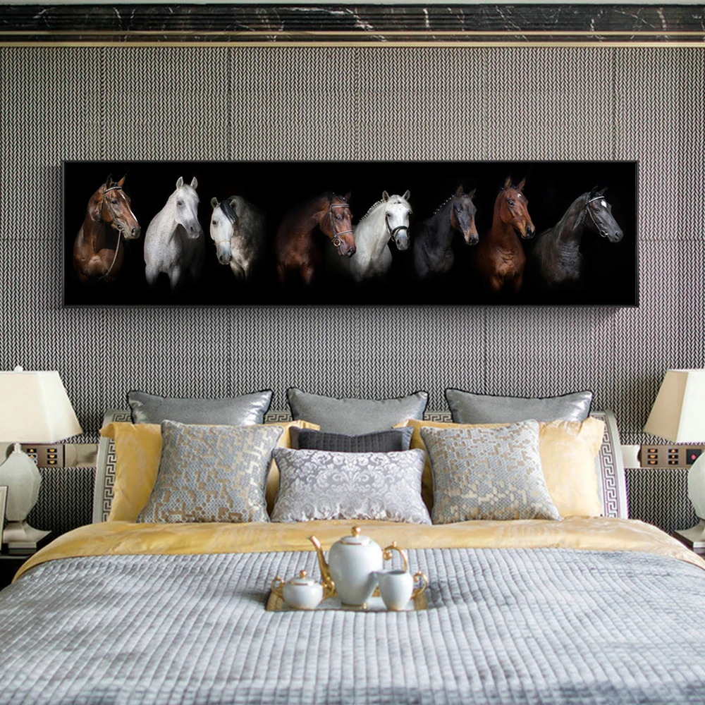 Black and white Horses Wall Art Canvas Prints Moden Animals Posters And Paintings For Bed Room Decor | Дом и сад