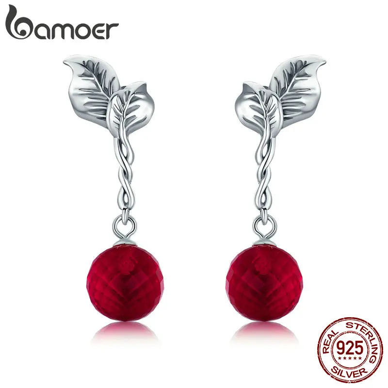 BAMOER, летняя коллекция, 925 пробы, серебро, лето, фрукты, Красный Кристалл, висячие серьги для женщин, хорошее серебро, ювелирное изделие SCE356