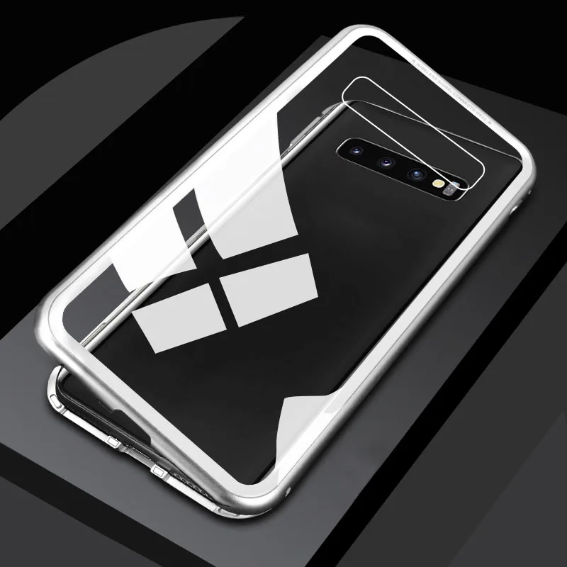 Sliver Магнитная адсорбции чехол для телефона для samsung Galaxy S10 S9 S8 плюс S10e S10Plus S10+ металлический корпус закаленное Стекло задняя крышка S 10 9 8 - Цвет: Sliver