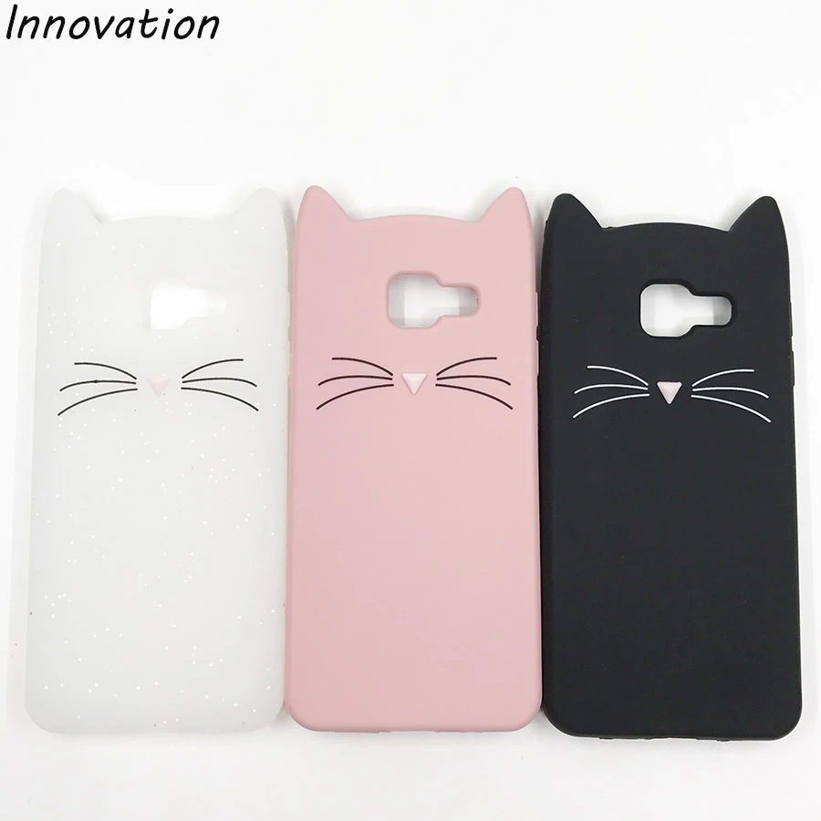 Animals Phone Case For Samsung Galaxy A5 2017 A520 A520F Cute 3D Mustache Cat Soft Silicone Cover For Samsung A5 2016 A510 A510F