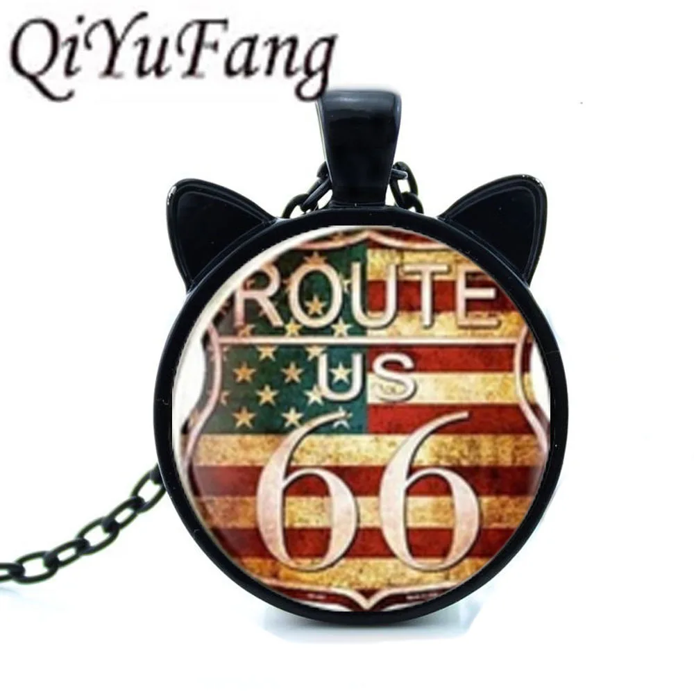 QiYuFang новые шоссе 66 США дорожные знаки ожерелья черная подвеска с двумя ювелирные