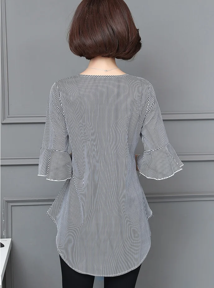 4xl plus big size blusas feminina 2018 korean spring summer style autumn women Stripe chiffon new thin shirts female A4878 | Женская