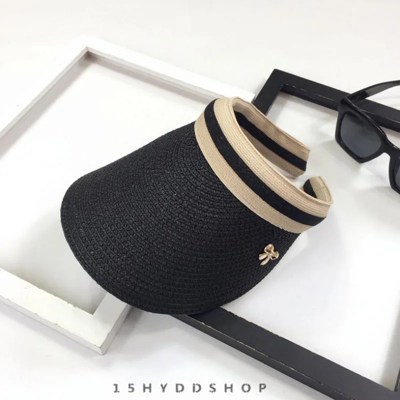 

Doitbest Empty top Women's Straw Hats Summer Sun Hats for Women Lady Metal bow Beach Hats adults sunscreen cap