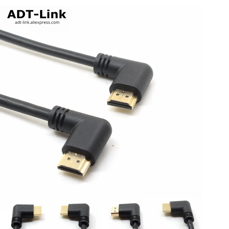 Левый и правый угловой HDMI 2 0 папа к левый локоть мужской удлинитель 15 см 50 1 м в Угловой кабель 4K * 2K @ 60