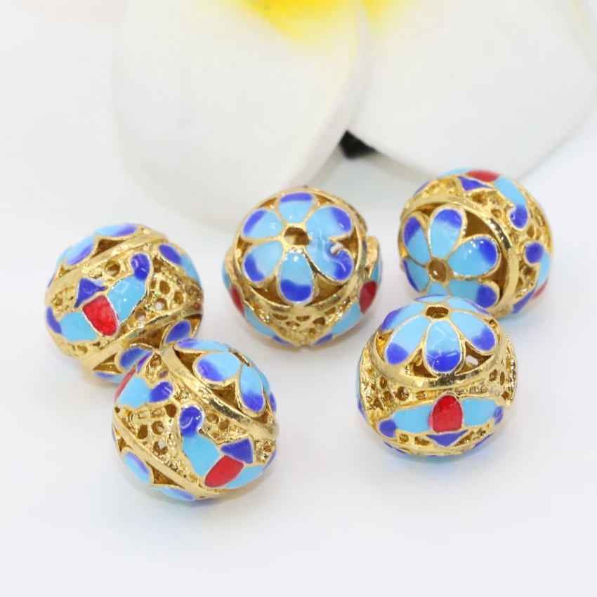 Золотистого цвета перегородчатая эмаль 13 мм разделители полые круглые шарики