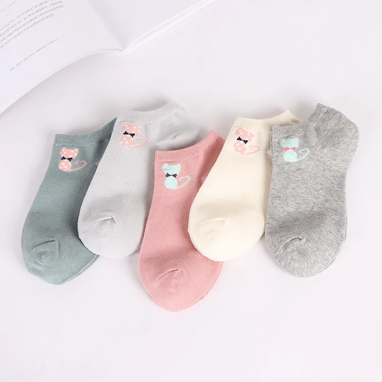 5Pairs New Women Cotton Ankle Socks Cute Cat Colorful Funny Socks Casual Animal Fruit Cake Cartoon Socks For Girls
